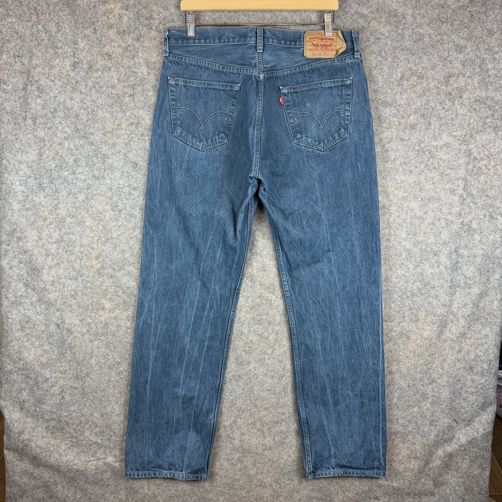 Levis 501XX Jeans Mens 35x32 Blue Straight Fit Button Fly VTG Y2K Whiskered - Picture 2 of 12